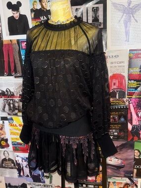 Sheer Black Polka Dot Off-Shoulder Skirted Top